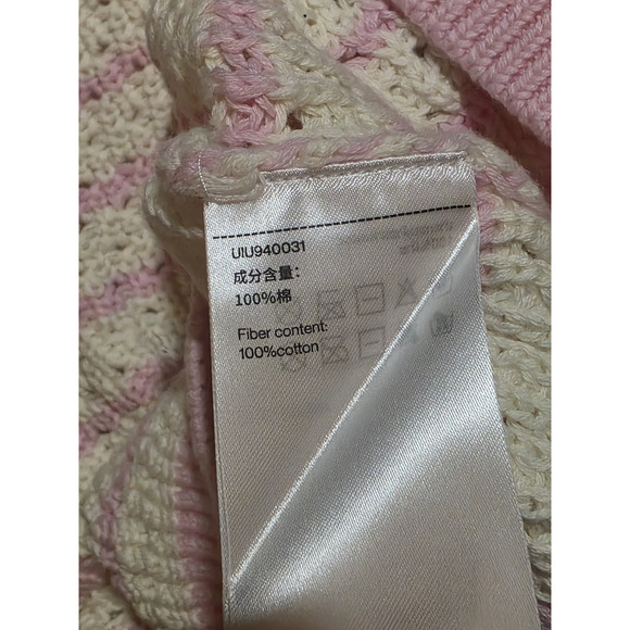 URBAN REVIVO Womens XS Striped Knit Top Pink White 100% Cotton Crochet NWT - Picture 7 of 7